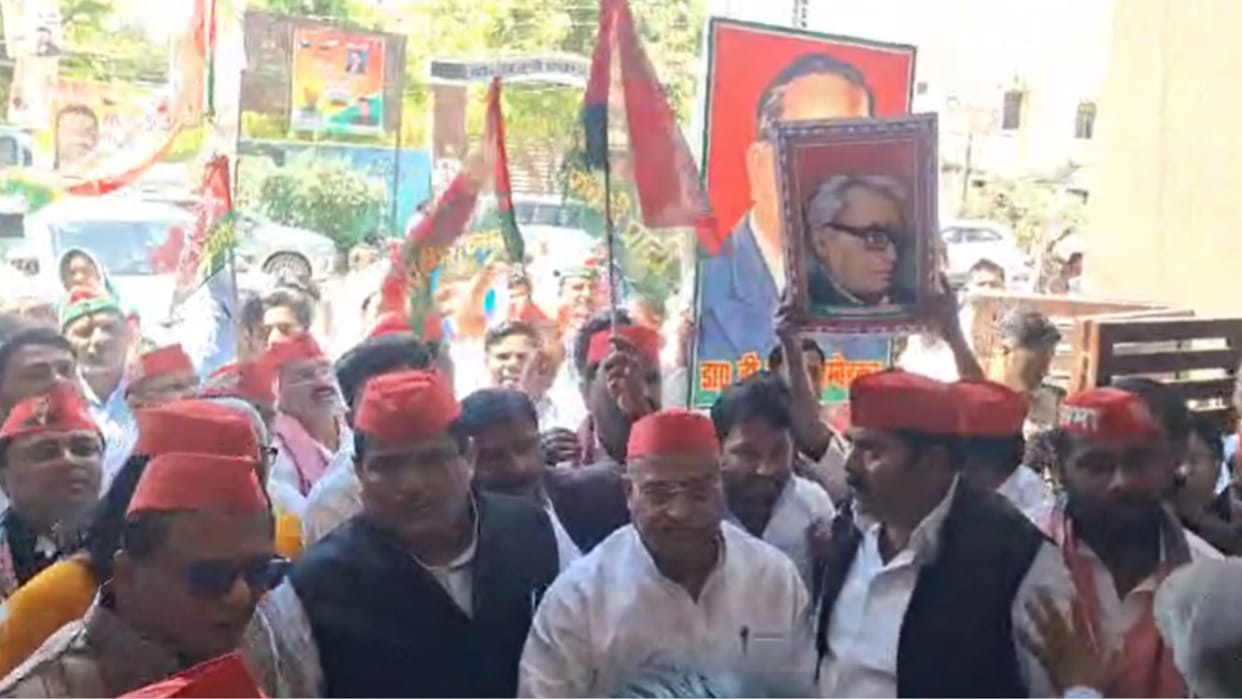 SP workers marched on foot from the party office to the collectorate