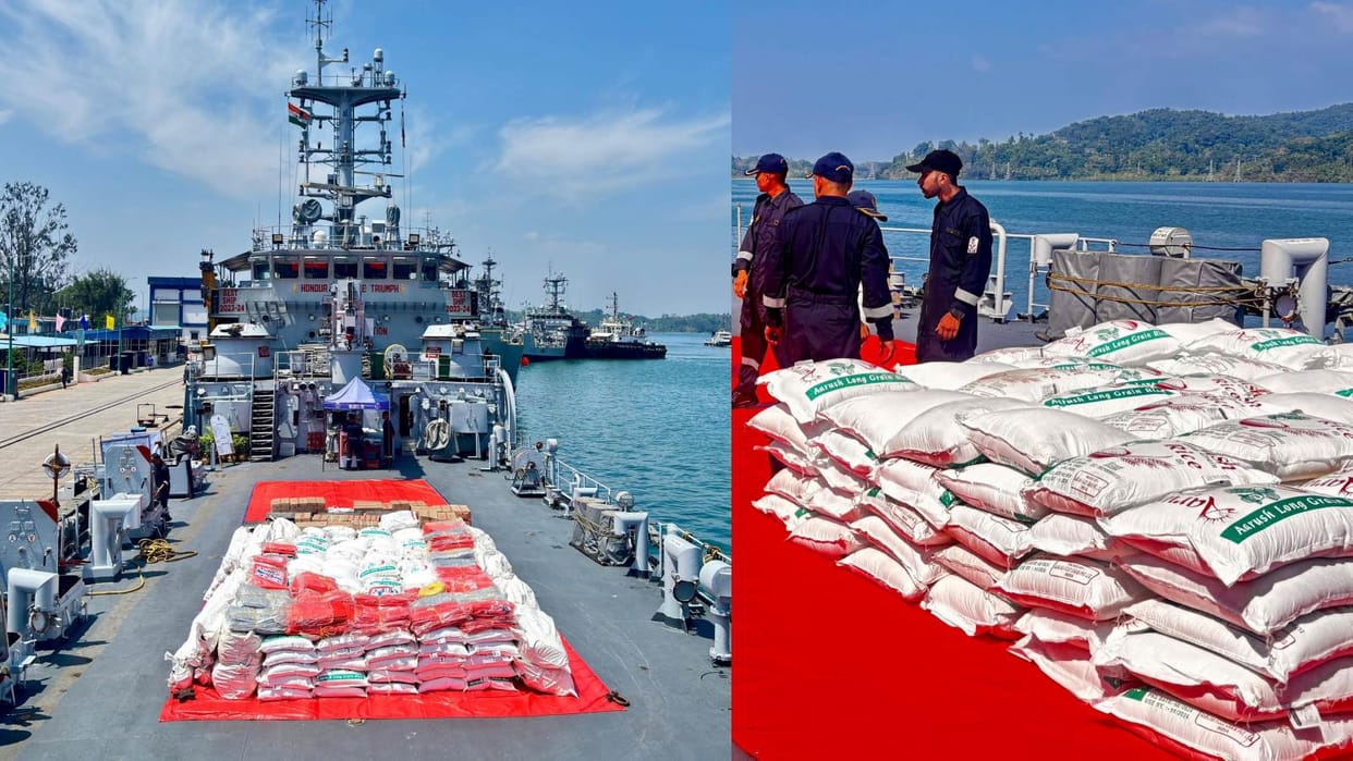 Earthquake rescue Operation Brahma India Helps Myanmar Indian Navy ship Satpura Savitri relief materials