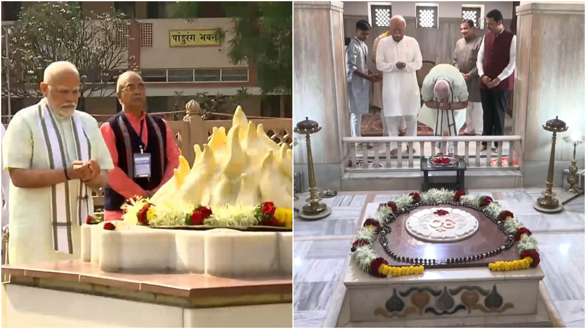 PM Narendra Modi Photos tribute to RSS founder Keshav Baliram Hedgewar at Smruti Mandir in Nagpur
