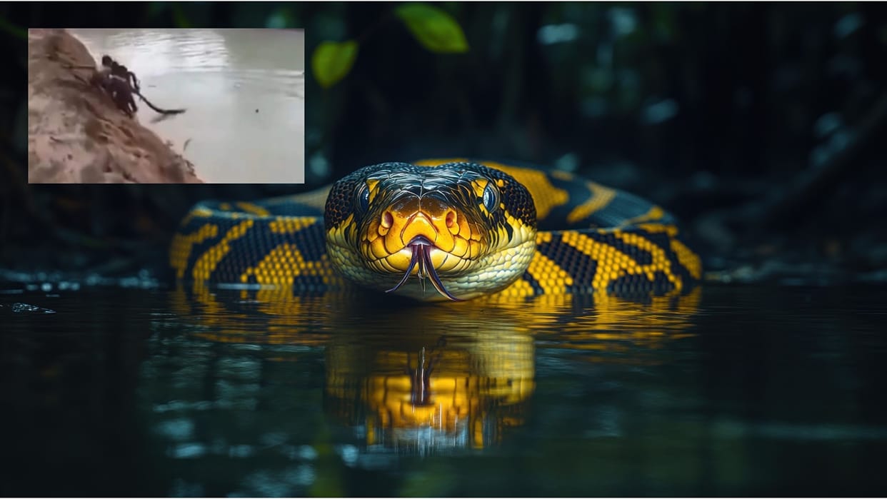Viral Video children wrestled with python in the water and then pulled it out video goes viral