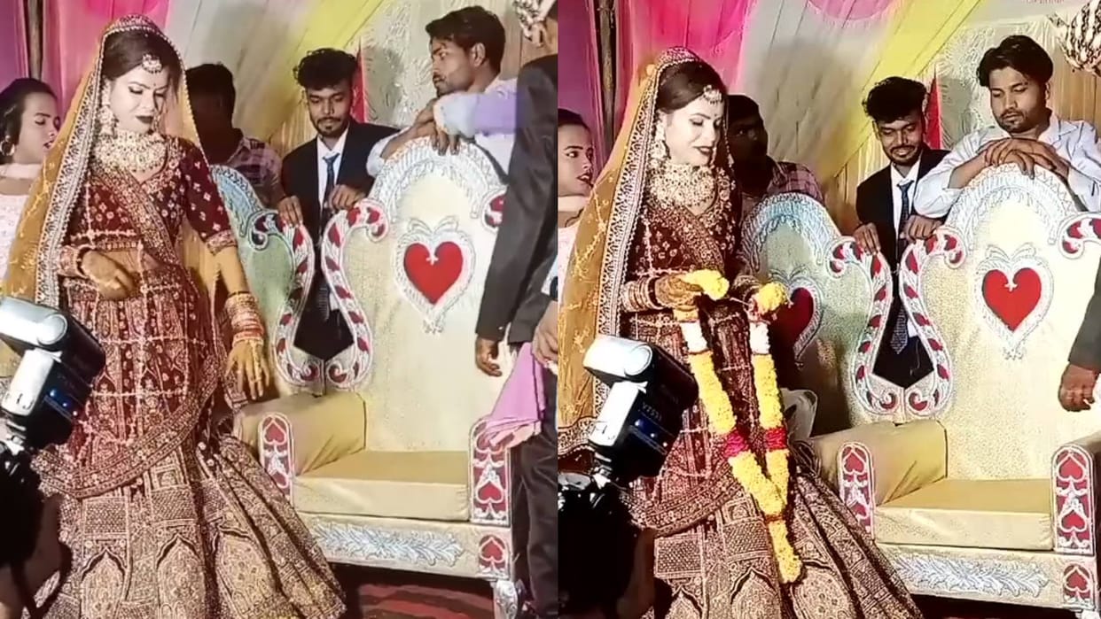 The groom was showing attitude on stage during the garland ceremony angry bride did this video goes viral