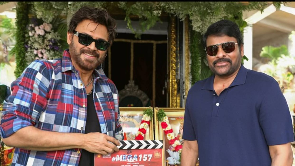 Chiranjeevi Starts Shooting For Mega 157 On Ugadi film launched by Venkatesh Daggubati pics goes viral