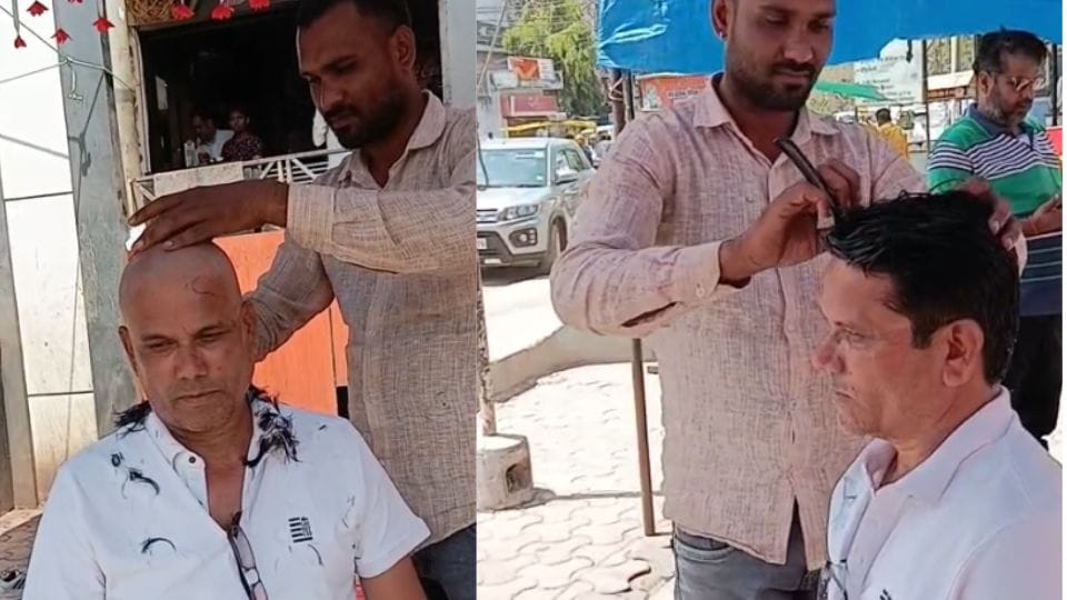 councillor got his head shaved on the twelfth day of hunger strike in Jhansi