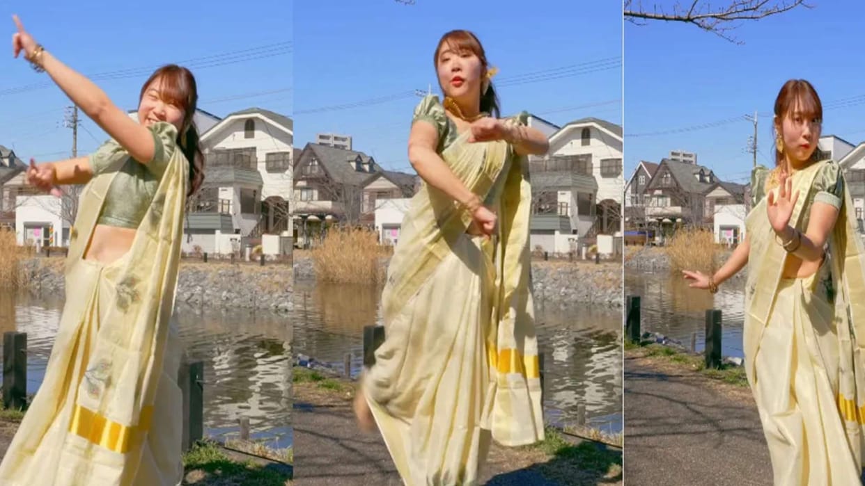 Japanese Woman Dances On Indian Malayalam Song Jimikki Kammal In Traditional Saree Video Goes Viral