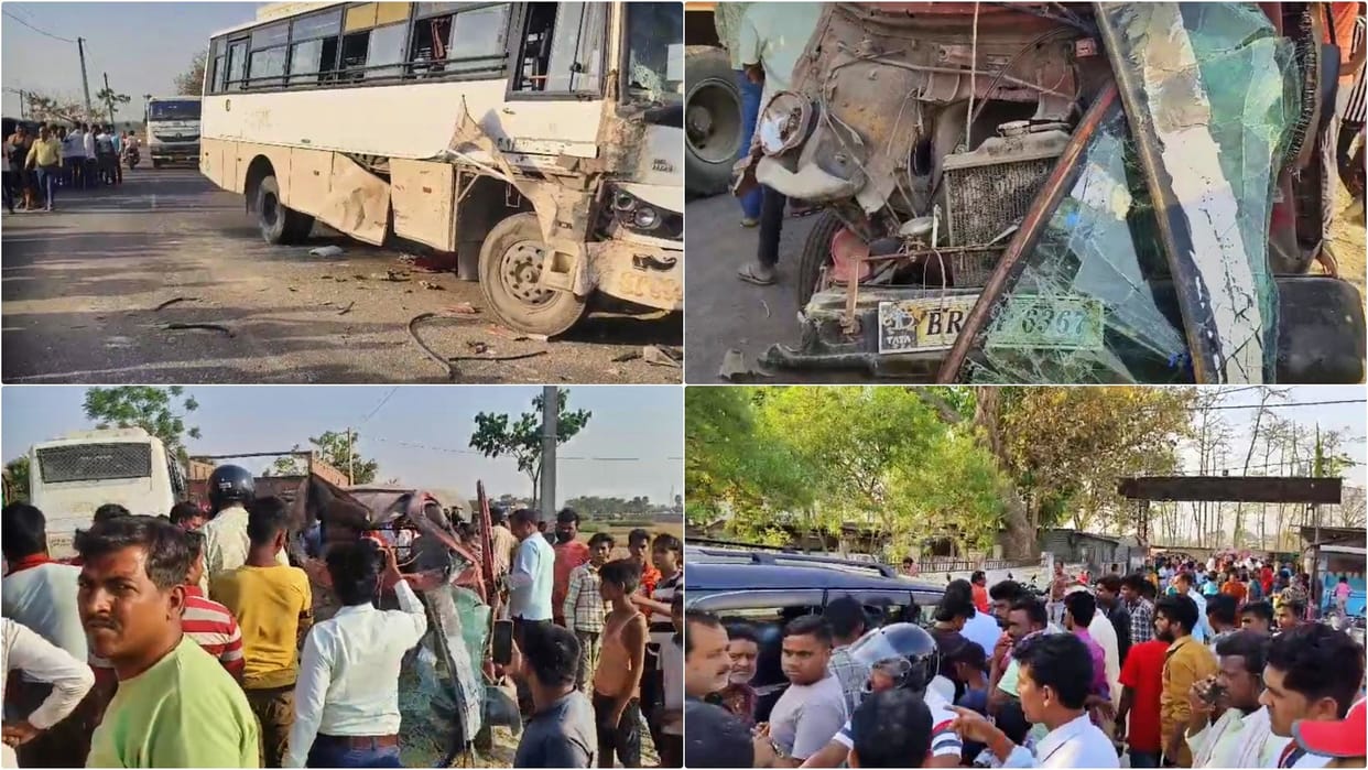 Muzaffarpur News: Head-on collision between school van and bus, 8 children injured; school vehicle shattered