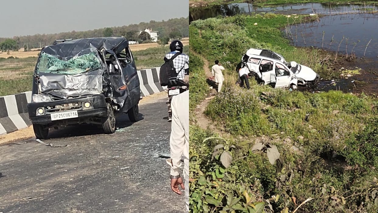 three cars collided on the bridge one fell down six people injured in Pilibhit