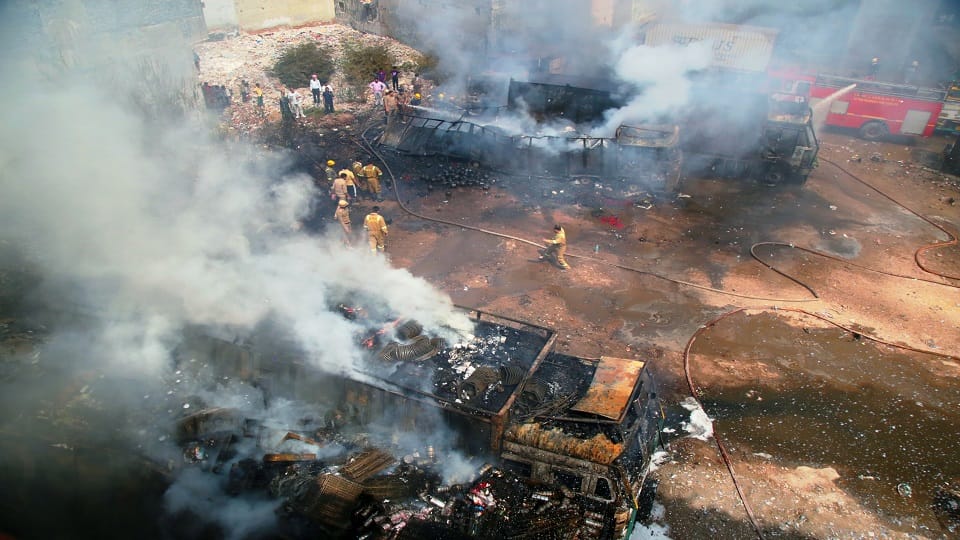 Six trucks parked in Ghaziabad caught fire