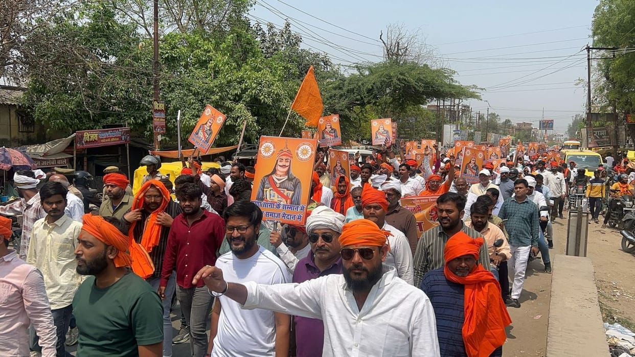 Opposition to the statement on Rana Sanga Kshatriya society took out a procession