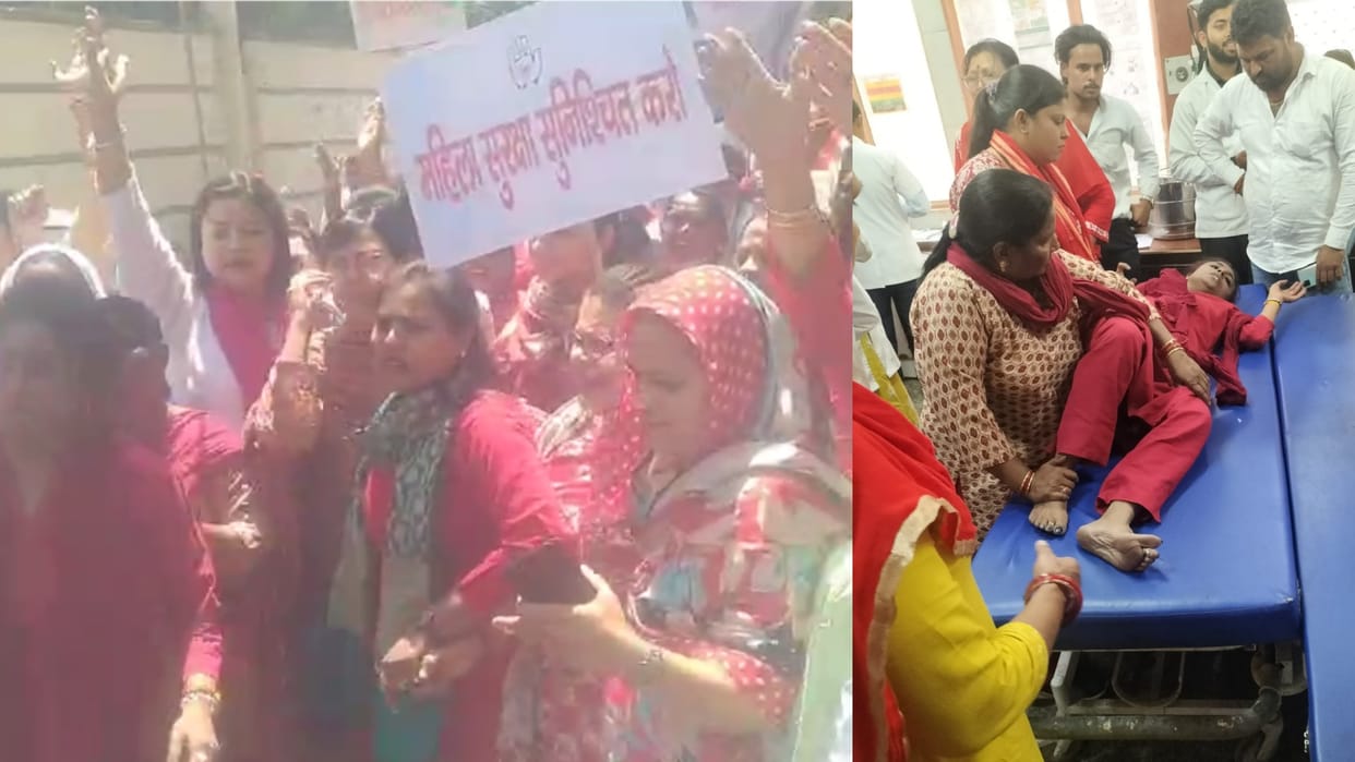 UP:  Women Congress activists protest in Lucknow.