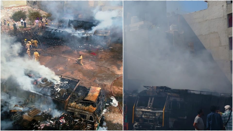 Six trucks parked in Ghaziabad caught fire