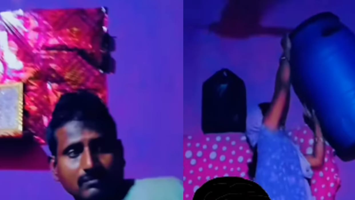 husband ran away after seeing his wife taking off the blue drum funny video goes viral