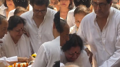 Manoj Kumar Death: late actor Wife Shashi Goswami breaks down during the last rites OF Husband