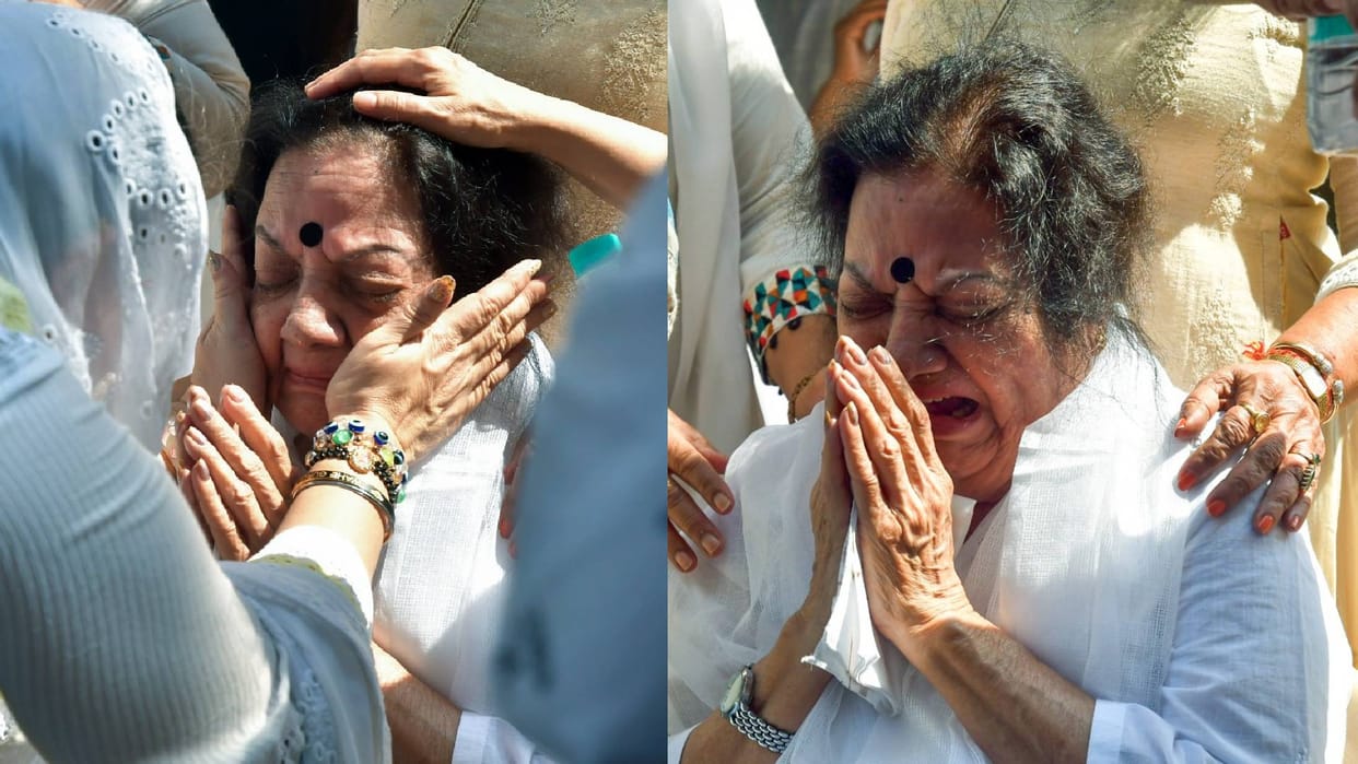 Manoj Kumar Death: late actor Wife Shashi Goswami breaks down during the last rites OF Husband