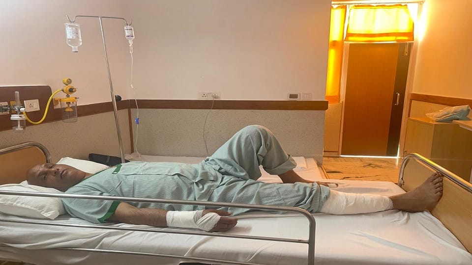man fell into a sewer manhole and got 10 stitches on each leg and 21 stitches on hand