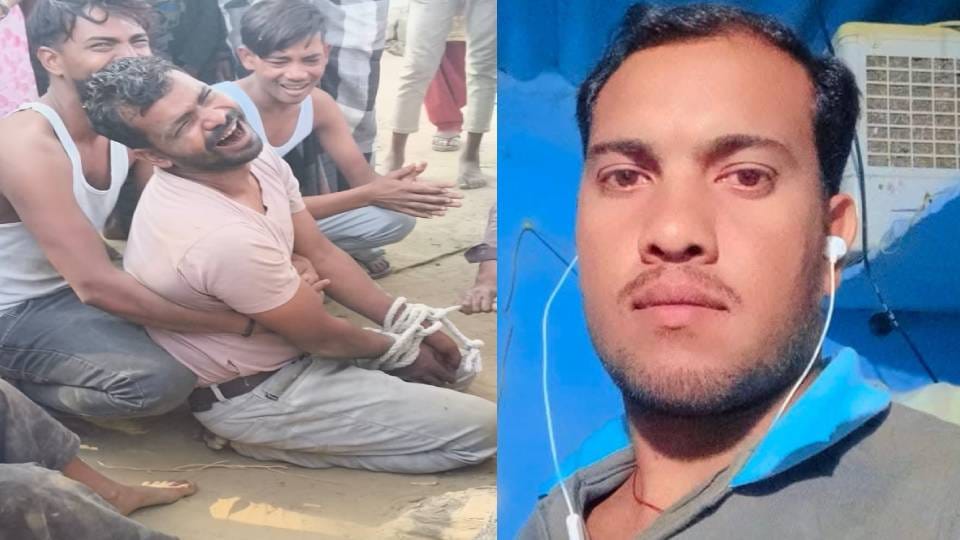 young man killed his cousin with an axe In Sultanpur villagers caught him and handed him over to police