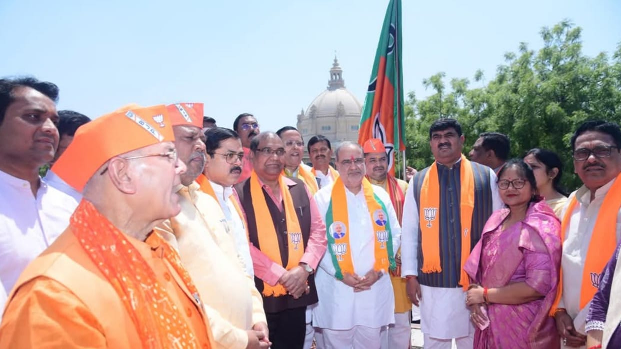 BJP celebrates its foundation day in Uttar Pradesh.