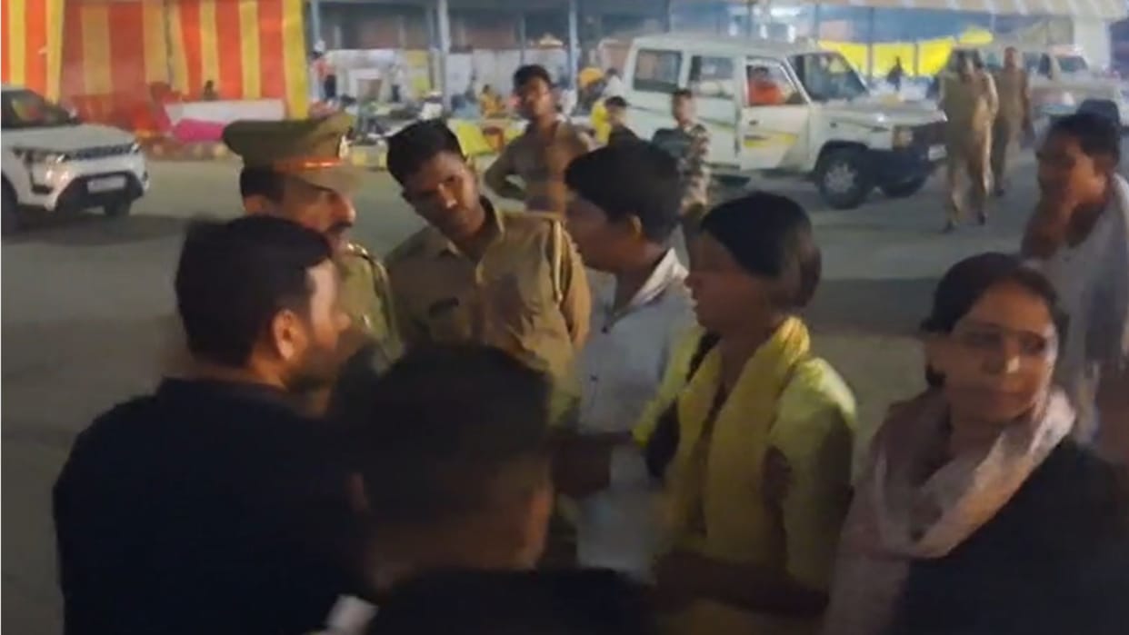 Police accused of beating a female devotee the family had come to visit Maa Vindhyavasini