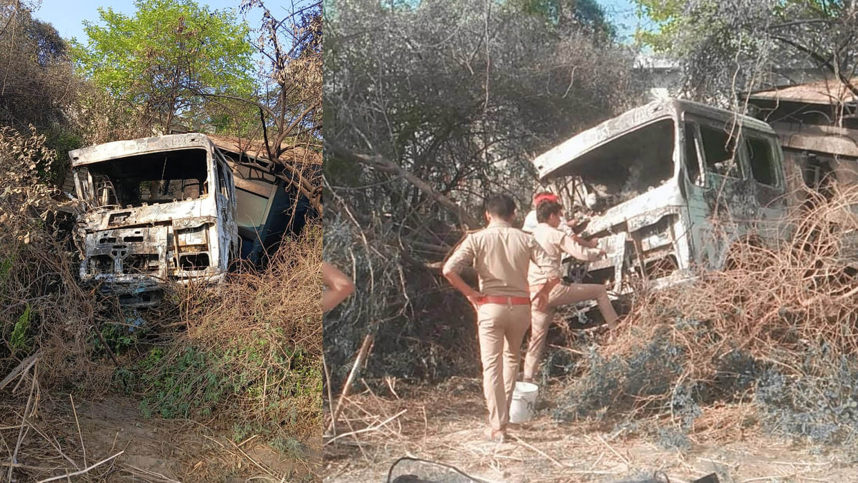 Kanpur: dumper fell into a 30 feet deep ditch and caught fire, the driver was burnt to death