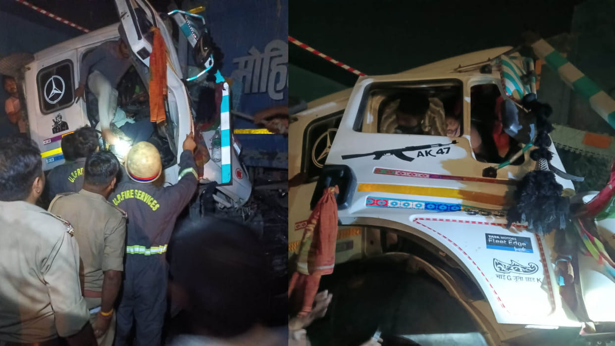 Kanpur: Dumper hit a parked dumper from behind, police cut the cabin and took out the driver