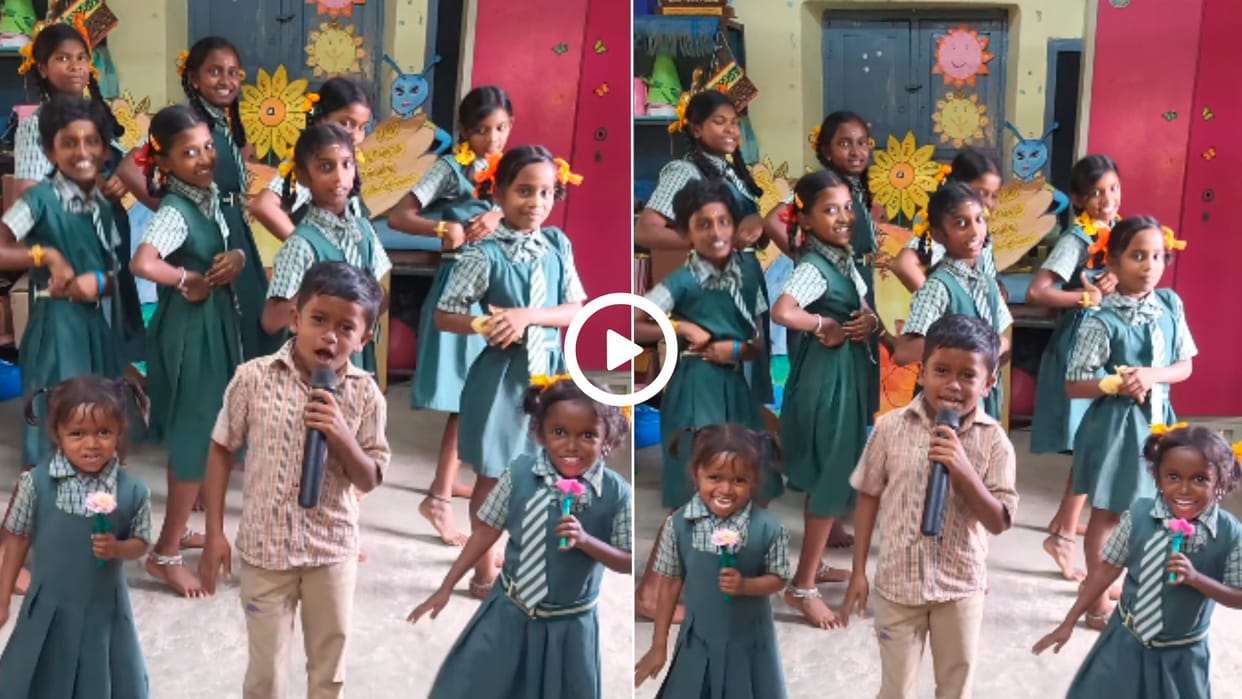 Children wearing school uniforms gave such a rocking performance tamilnadu viral video