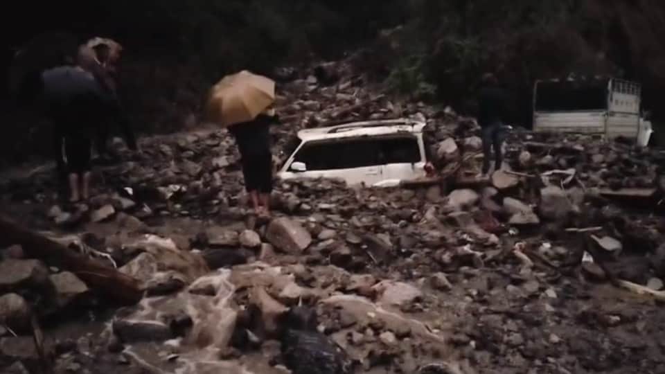 Uttarakhand Weather Heavy Rainfall wreaks havoc in Tharali river in spate many vehicles buried under debris
