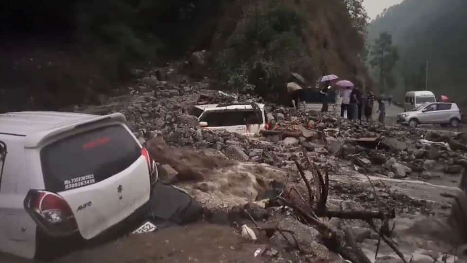 Uttarakhand Weather Heavy Rainfall wreaks havoc in Tharali river in spate many vehicles buried under debris