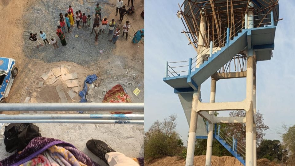 A laborer died after falling from a water tank under construction in Korba