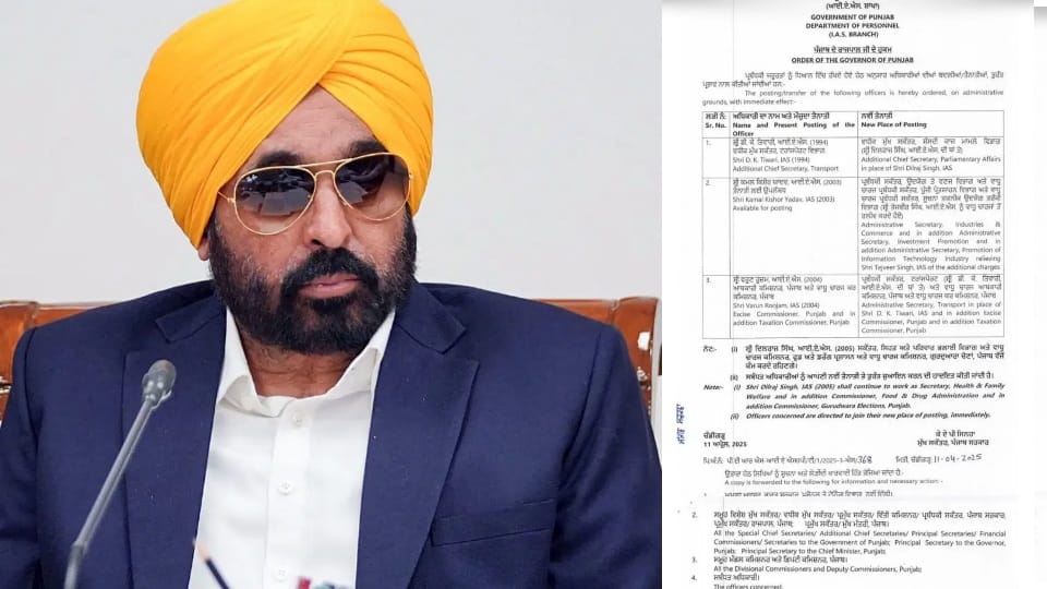 Three senior IAS officers transferred in Punjab