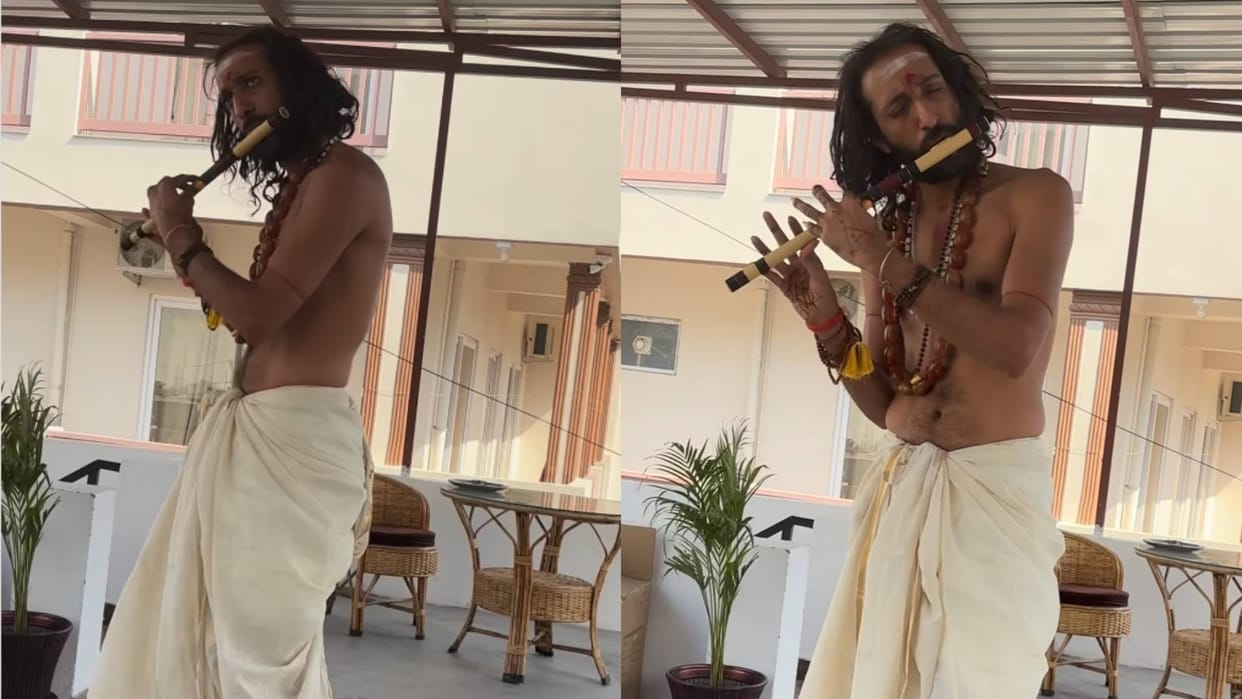 IIT Baba was seen with mehndi on his hands and playing flute Video goes viral on Internet