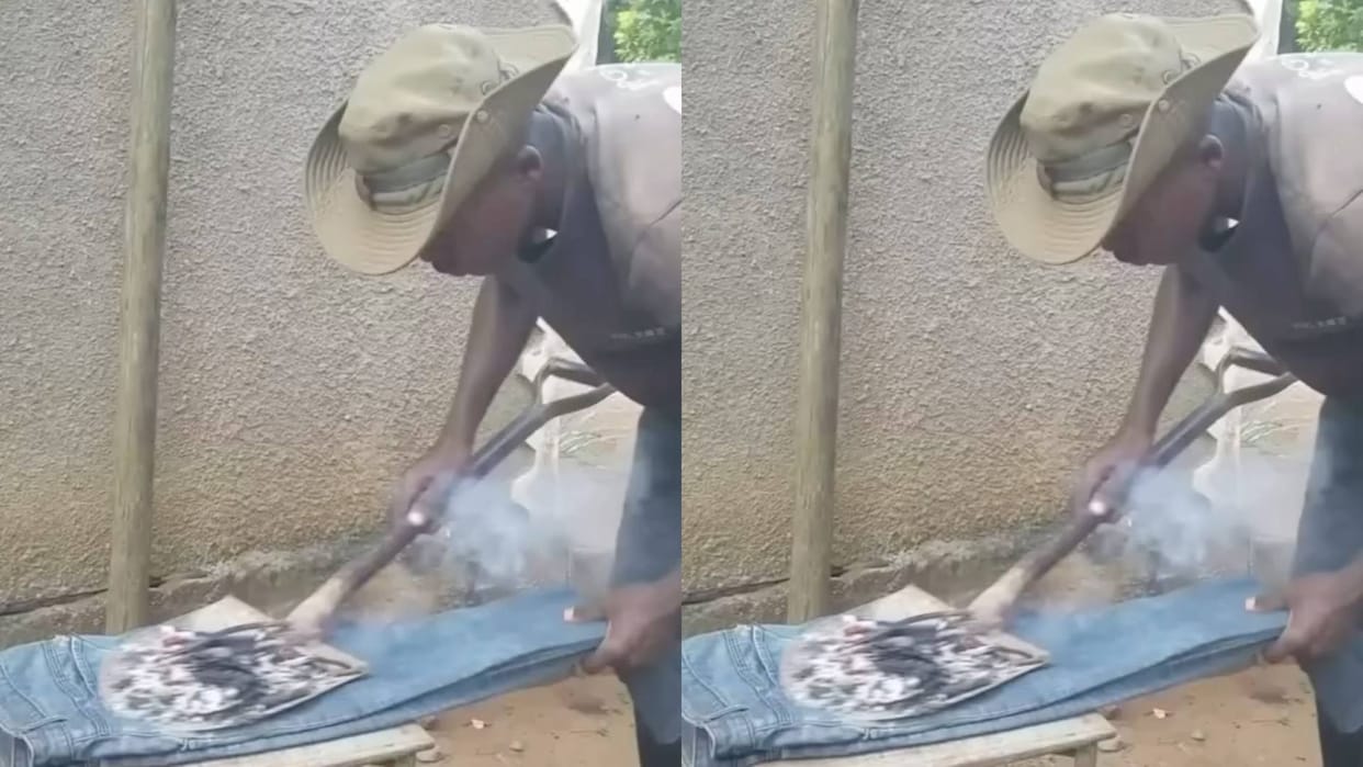 Viral Video man turned a shovel into a press and ironed his jeans Video goes viral on Internet in Hindi