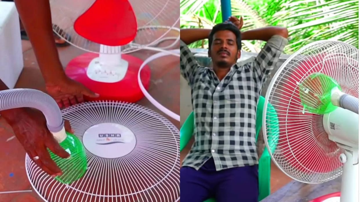 Viral Video To get relief from Summer the person turned the fan into an AC video goes viral on Internet