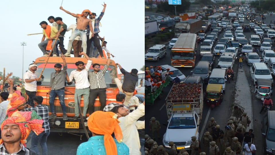 Karni Sena supporter created ruckus on highway 10 km long jam After Rakt Swabhiman sammelan