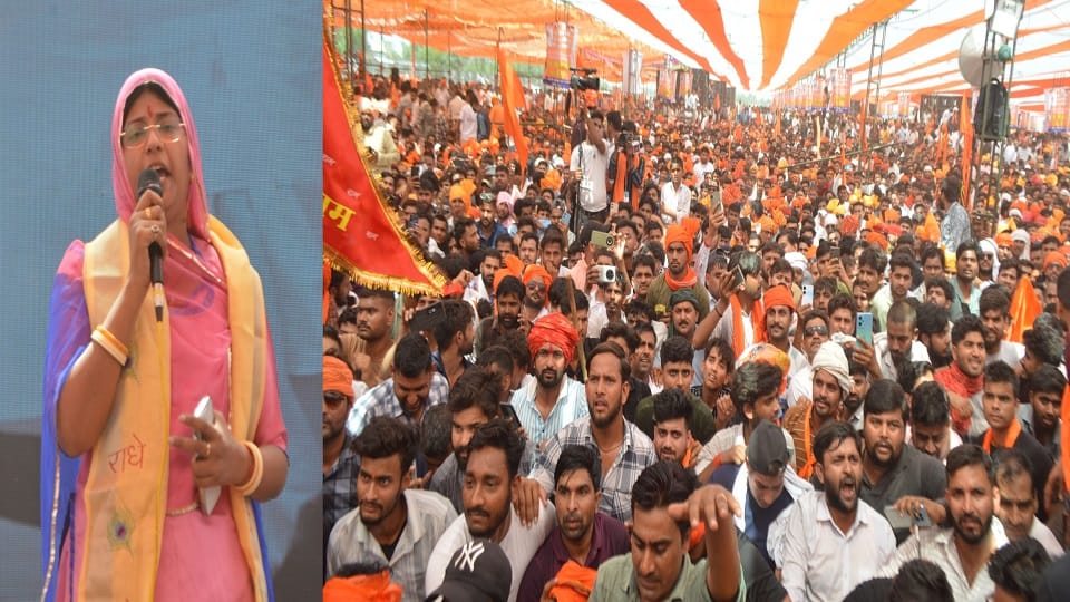 Sukhdev Gogamedi wife Sheela Gogamedi challenged SP MP at Karni Sena rakt swabhiman sammelan in Garhi Rami