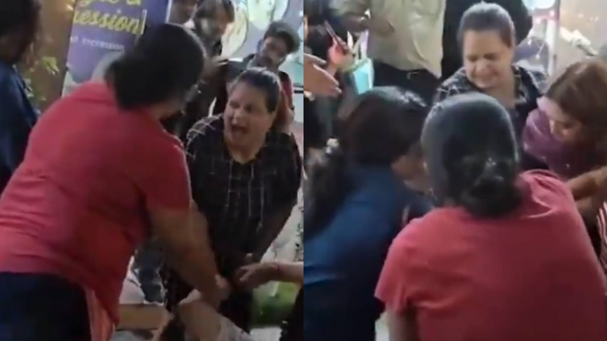 wo women got into a fight after being abused they were beaten up badly grabbing them by hair video goes viral