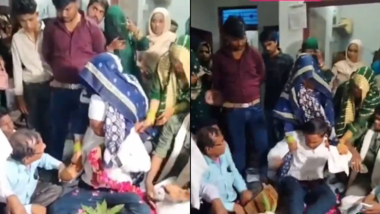 Groom created ruckus at in laws house for not getting dowry started throwing everyone around Video goes viral