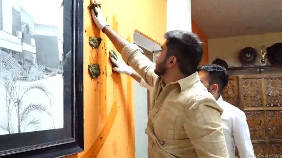 DUSU president smeared cow dung on the walls of Kshmibai College principal office