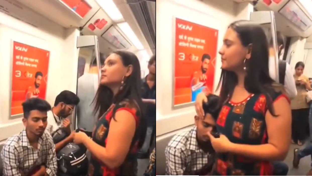 A man falling while sleeping in the metro a girl standing nearby did something Video goes viral on Internet