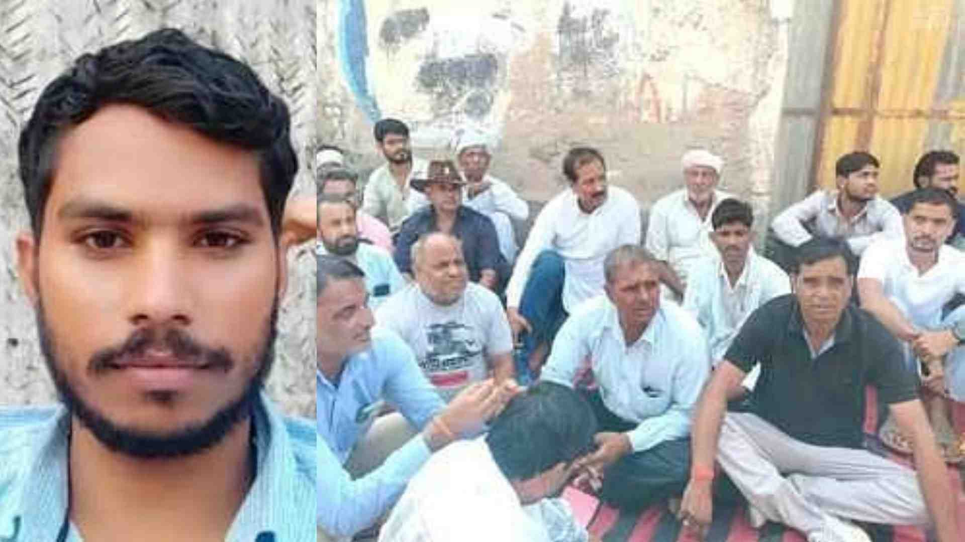 थाने के बाहर धरने पर बैठे ग्रामीण और पप्पूराम मीणा का फाइल फोटो।
