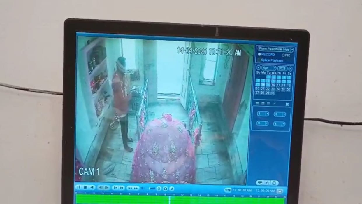 Durga temple lock broken and theft goddess jewellery stolen incident captured on CCTV