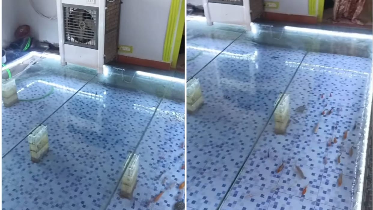 A man made his own house a fish aquarium installed a cooler for the fish Video goes viral in hindi