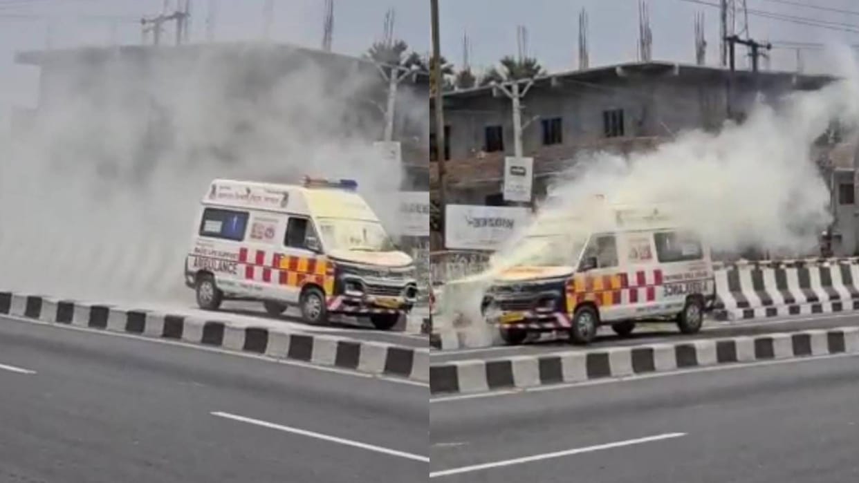 Bihar News When moving ambulance suddenly caught fire in Muzaffarpur driver saved his life by jumping
