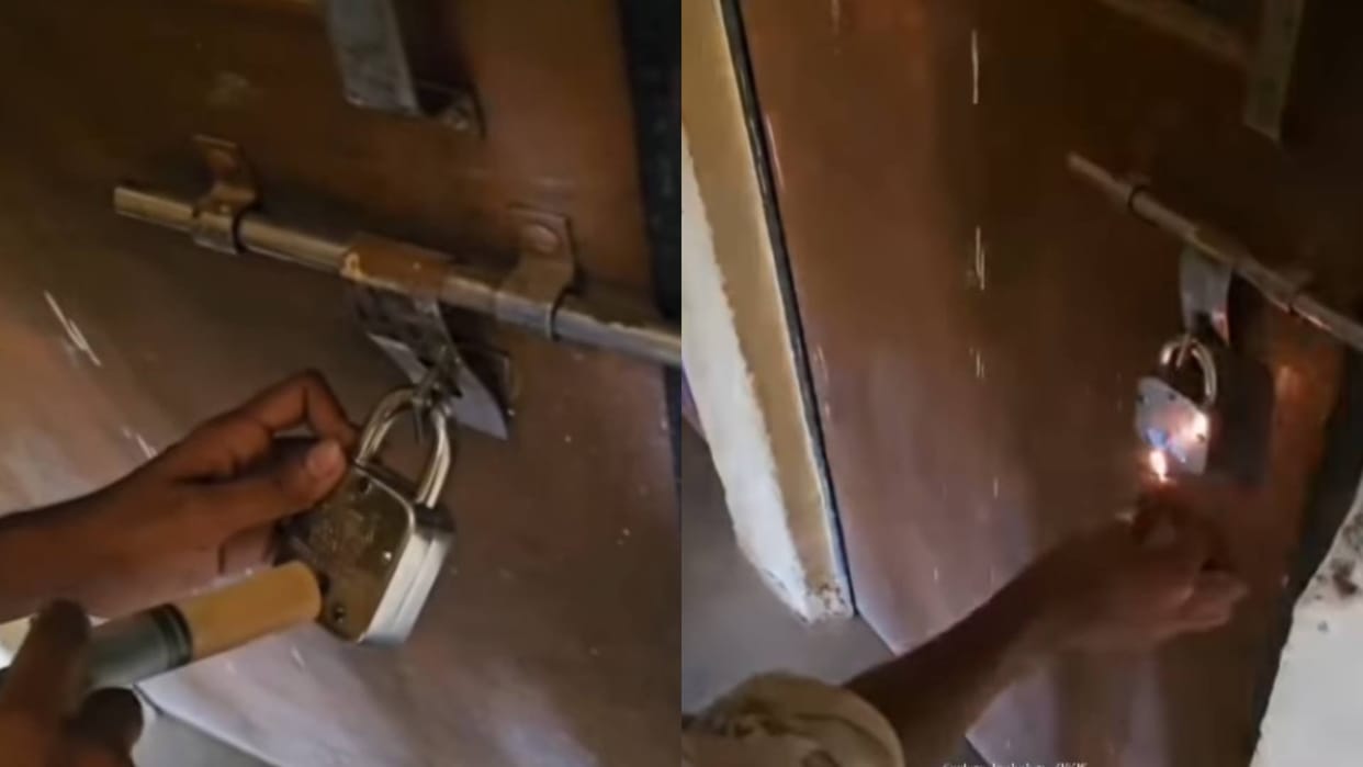 Neither hammer nor gas cutter was used the thief quickly opened the steel lock Video Goes viral on Internet