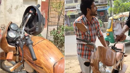 शख्स ने बनाई लकड़ी की बाइक