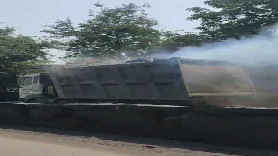 Smoke started coming out of the trailer carrying coal from mine in Korba