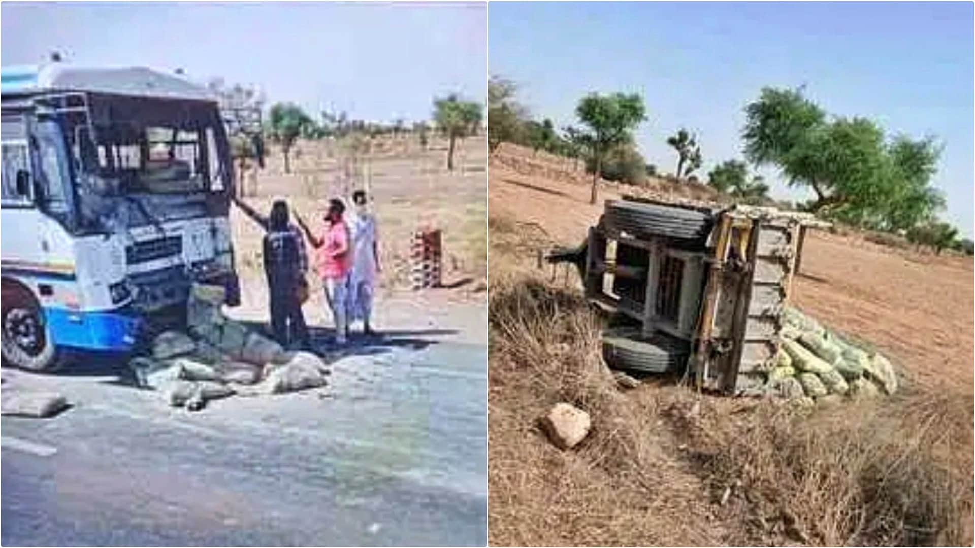 दुर्घटनाग्रस्त रोडवेज बस और ट्रैक्टर-ट्रॉली
