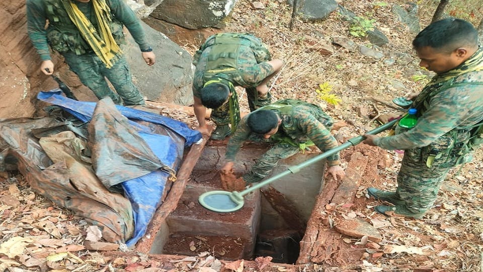 Soldiers got success recovered dumped material of Naxalites material was hidden in a bunker-like room in Bijap
