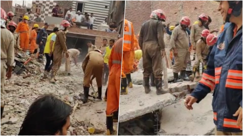 Building collapses Delhi Video of building collapse in Mustafabad, Delhi
