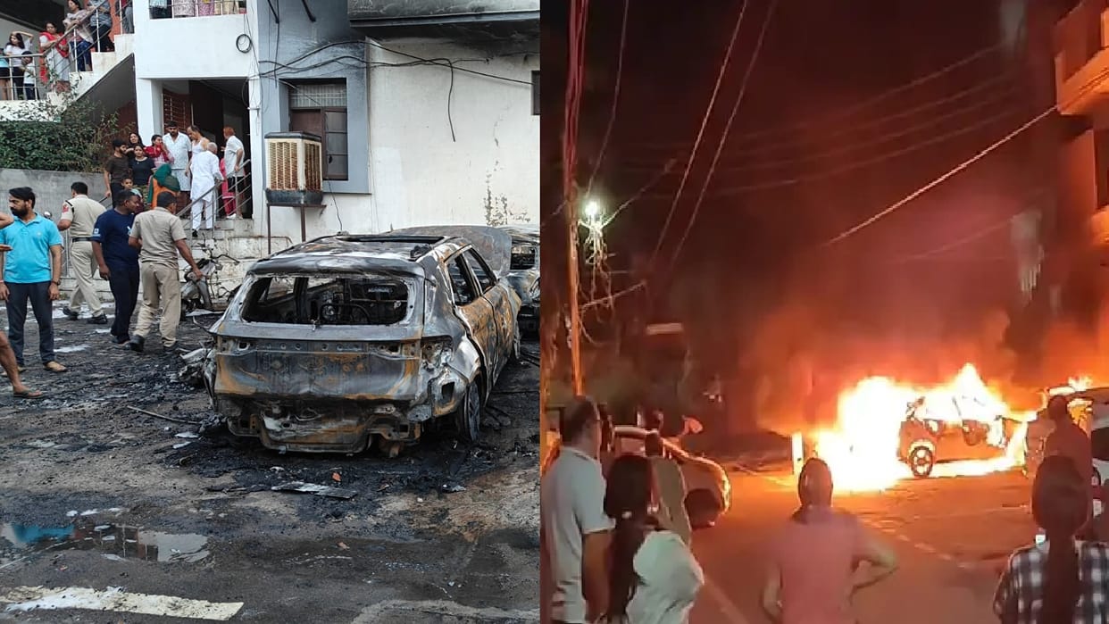 Massive fire in Hisar 3 cars and 11 two-wheelers caught in fire, brought under control after two hours