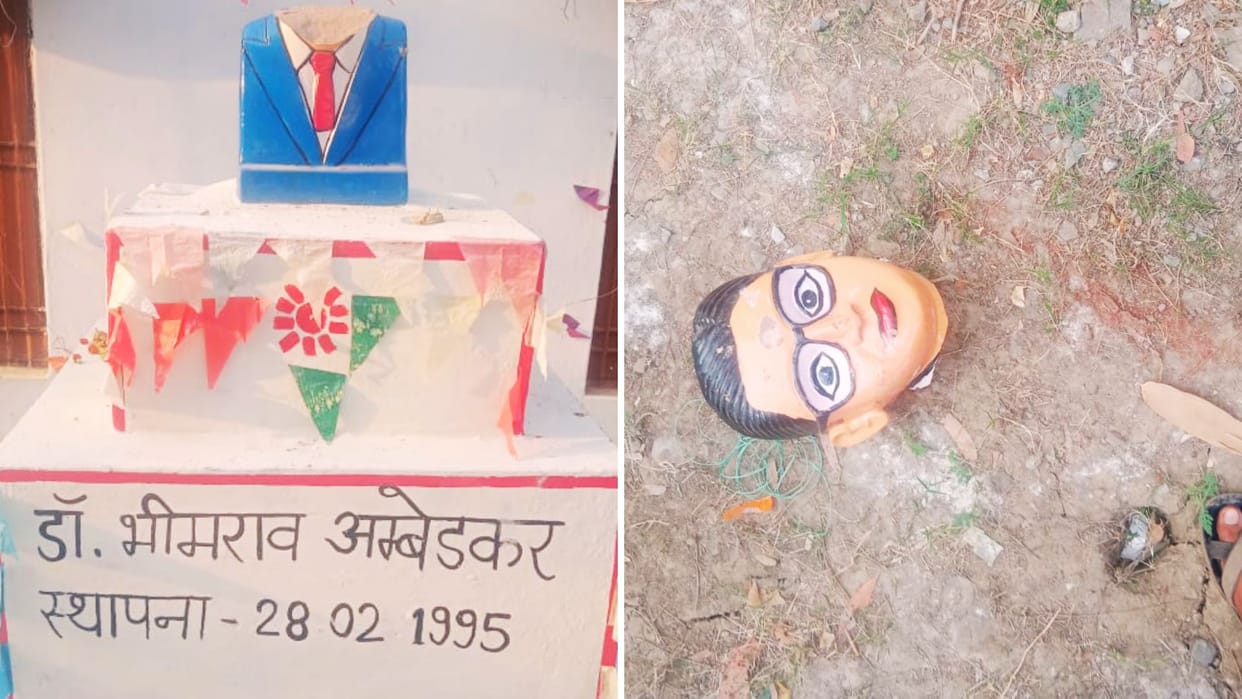 statue of Ambedkar vandalised in sonbhadra tension in village heavy police force deployed