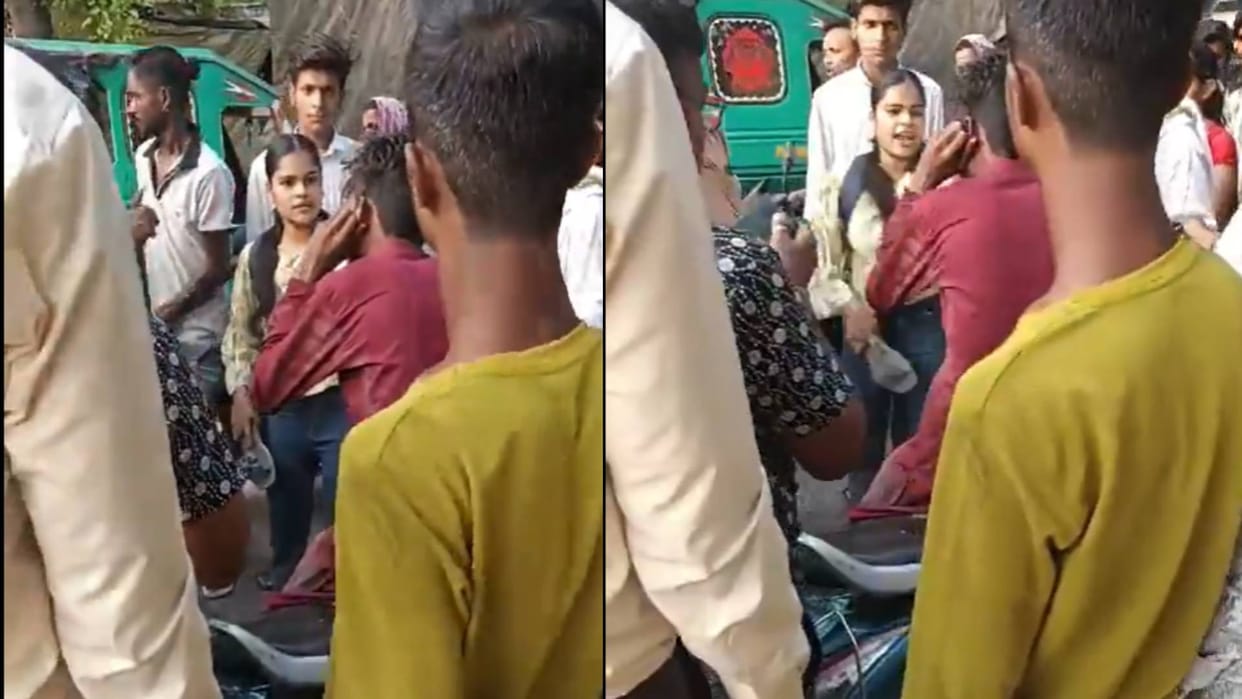 In Kanpur a girl beat a mobile thief with a slipper video goes viral